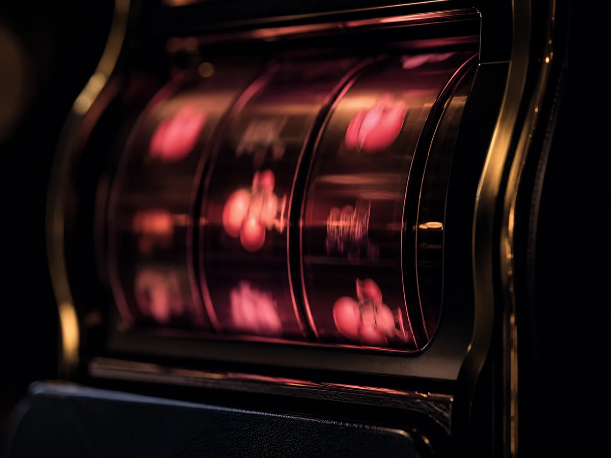 Abstract close-up of an illuminated slot reel column