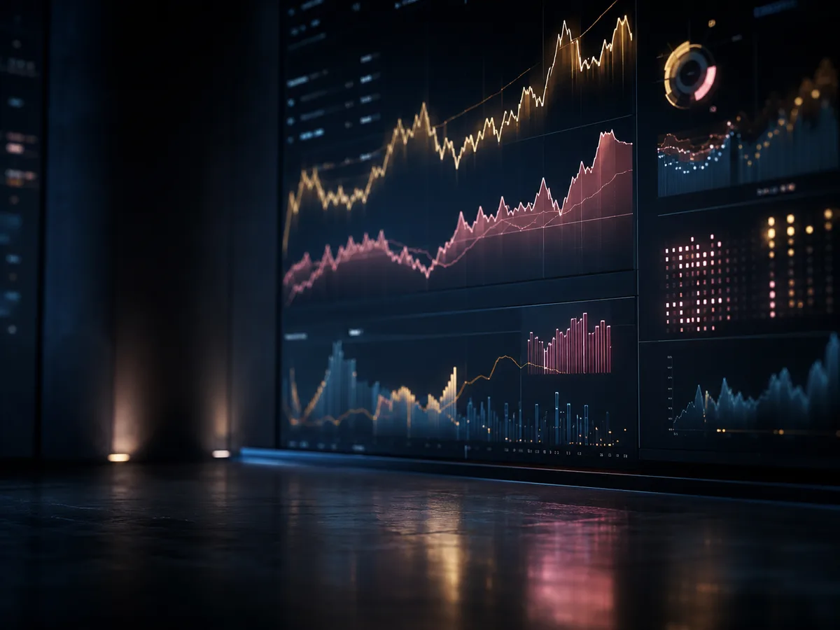 Abstract dark analytics-style scoreboard display